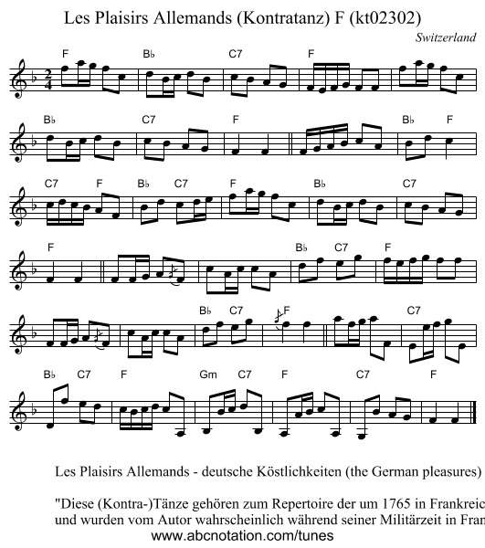 Les Plaisirs Allemands (Kontratanz) F (kt02302) - staff notation