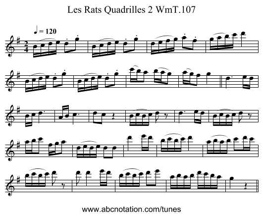 Les Rats Quadrilles 2 WmT.107 - staff notation