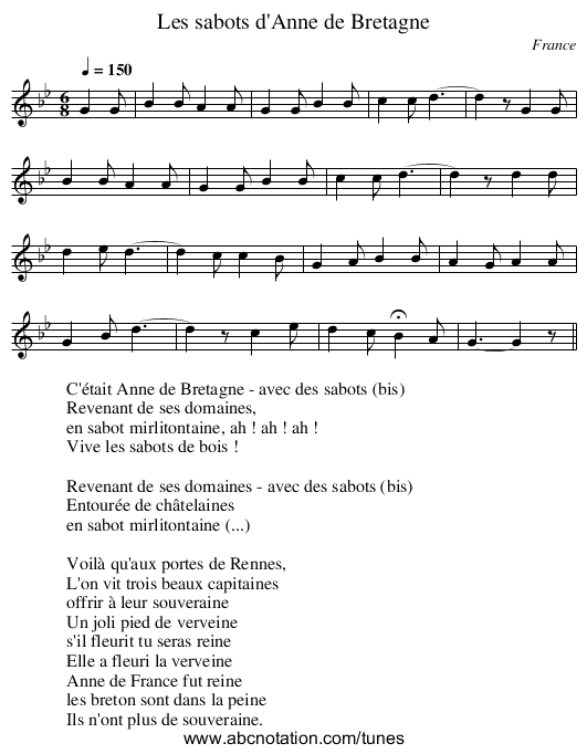 Les sabots d'Anne de Bretagne - staff notation