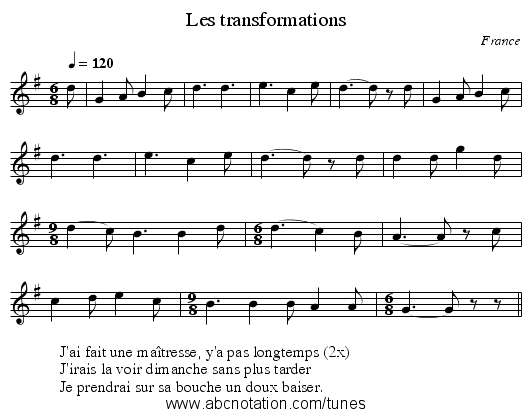 Les transformations - staff notation