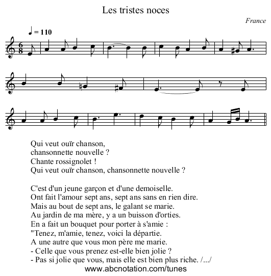 Les tristes noces - staff notation
