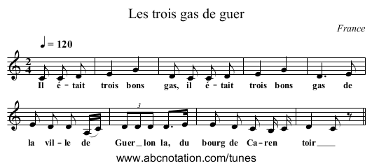 Les trois gas de guer - staff notation