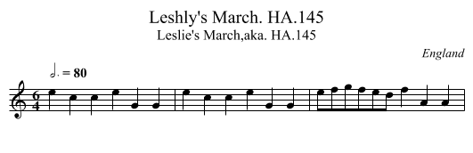 Leshly's March. HA.145 - staff notation