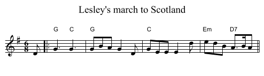 Lesley's march to Scotland - staff notation