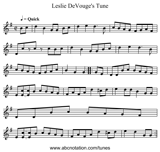 Leslie DeVouge's Tune - staff notation