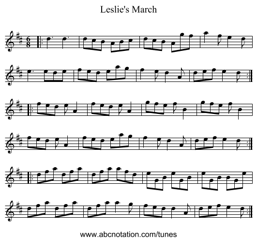 Leslie's March - staff notation