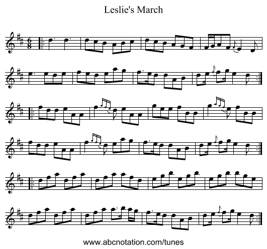 Leslie's March - staff notation