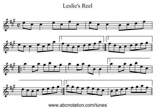 Leslie's Reel - staff notation