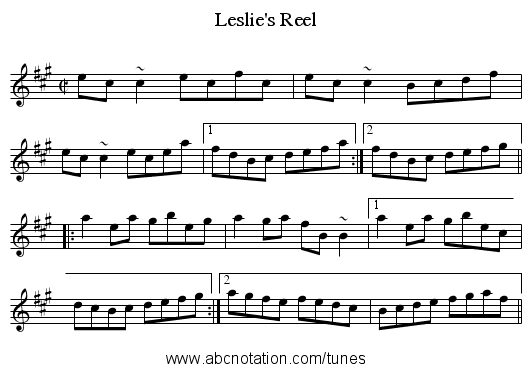 Leslie's Reel - staff notation