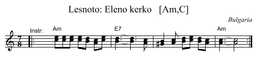 Lesnoto: Eleno kerko   [Am,C] - staff notation