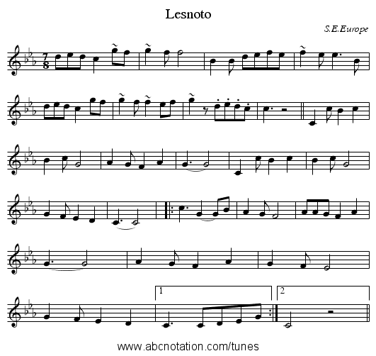 Lesnoto - staff notation