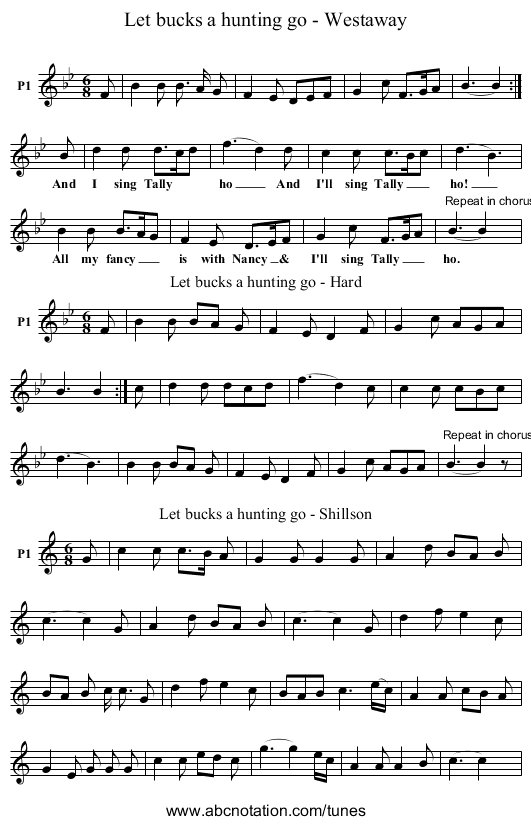 Let bucks a hunting go - Westaway - staff notation