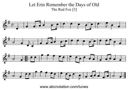 Let Erin Remember the Days of Old - staff notation