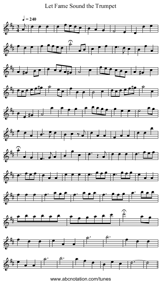 Let Fame Sound the Trumpet - staff notation