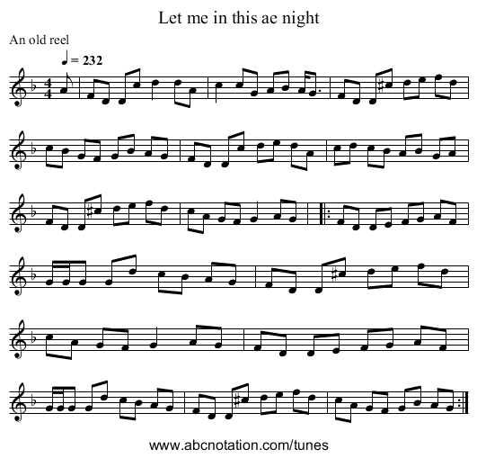Let me in this ae night - staff notation