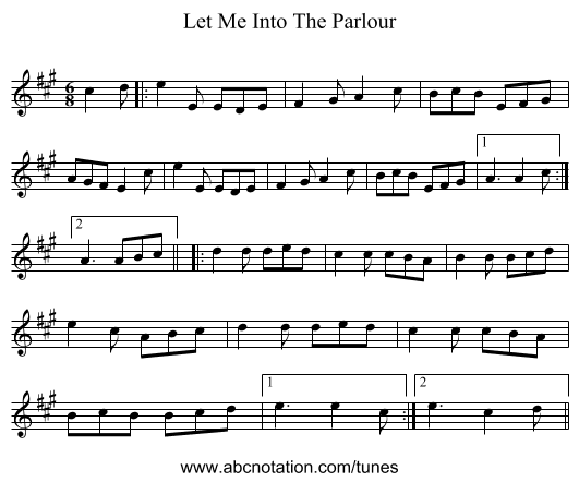 Let Me Into The Parlour - staff notation
