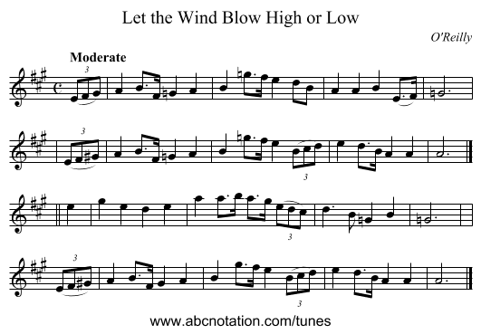 Let the Wind Blow High or Low - staff notation