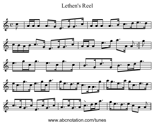 Lethen's Reel - staff notation
