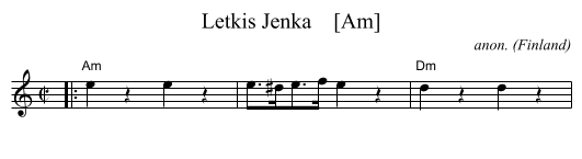 Letkis Jenka    [Am] - staff notation