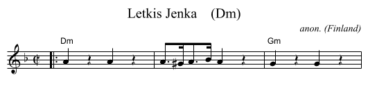 Letkis Jenka    (Dm) - staff notation