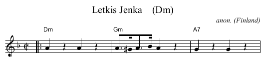 Letkis Jenka    (Dm) - staff notation