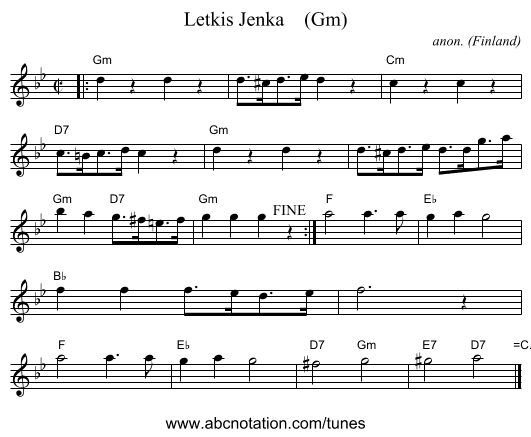 Letkis Jenka    (Gm) - staff notation