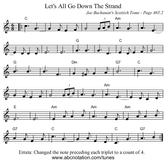Let's All Go Down The Strand - staff notation