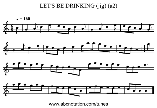 LET'S BE DRINKING (jig) (a2) - staff notation