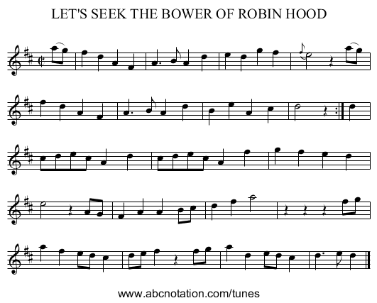 LET'S SEEK THE BOWER OF ROBIN HOOD - staff notation
