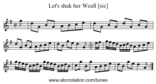 Let's shak her Weall [sic] - staff notation