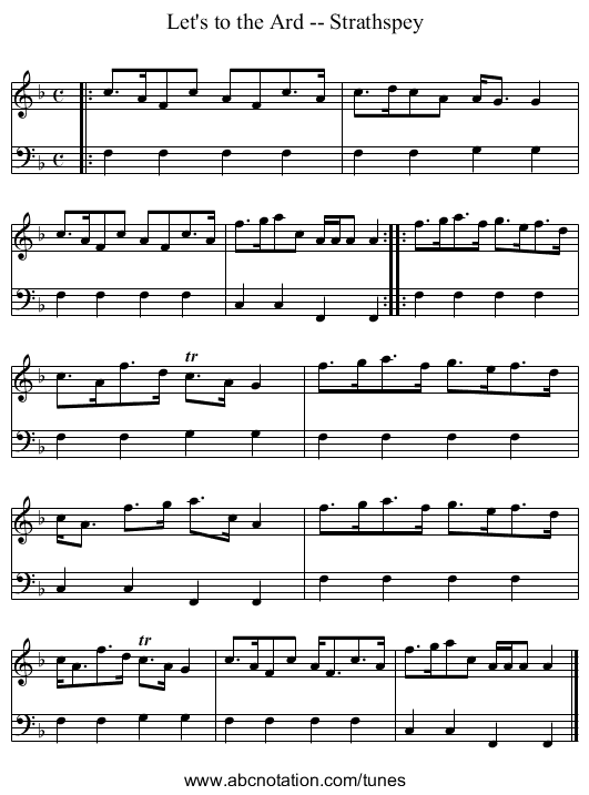 Let's to the Ard -- Strathspey - staff notation