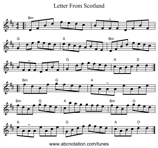 Letter From Scotland - staff notation