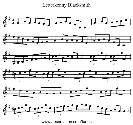 Letterkenny Blacksmith - staff notation