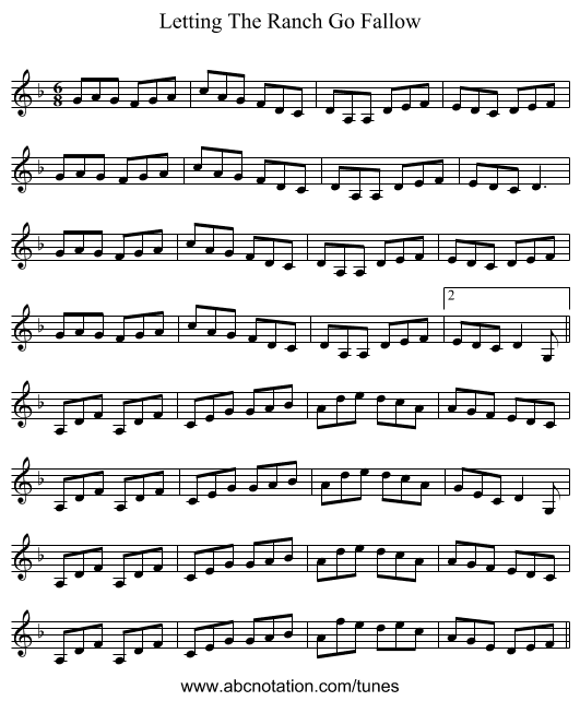 Letting The Ranch Go Fallow - staff notation