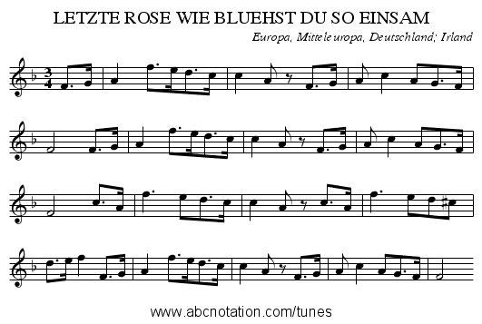 LETZTE ROSE WIE BLUEHST DU SO EINSAM - staff notation