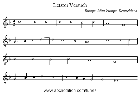 Letzter Versuch - staff notation