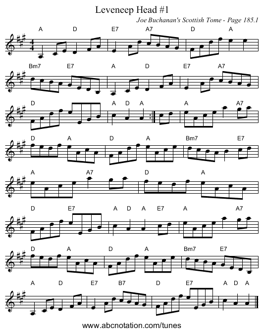 Leveneep Head #1 - staff notation