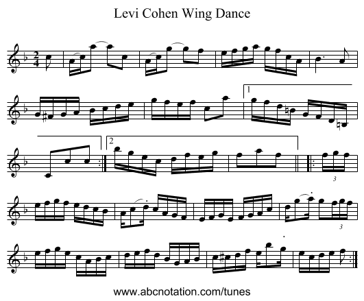 Levi Cohen Wing Dance - staff notation