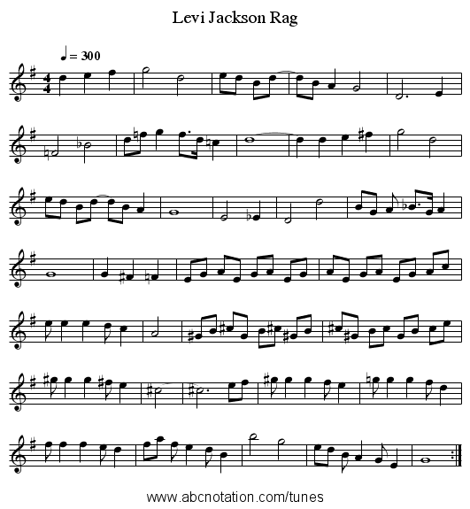 Levi Jackson Rag - staff notation