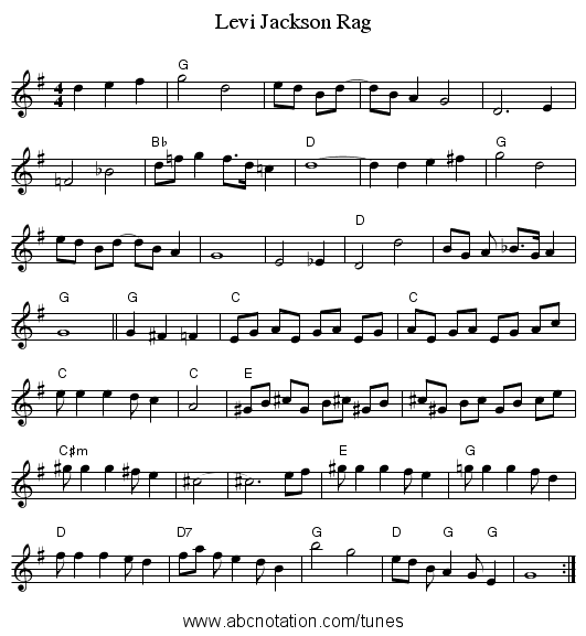 Levi Jackson Rag - staff notation