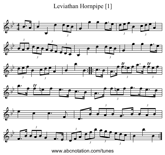 Leviathan Hornpipe [1] - staff notation