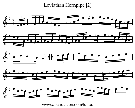 Leviathan Hornpipe [2] - staff notation