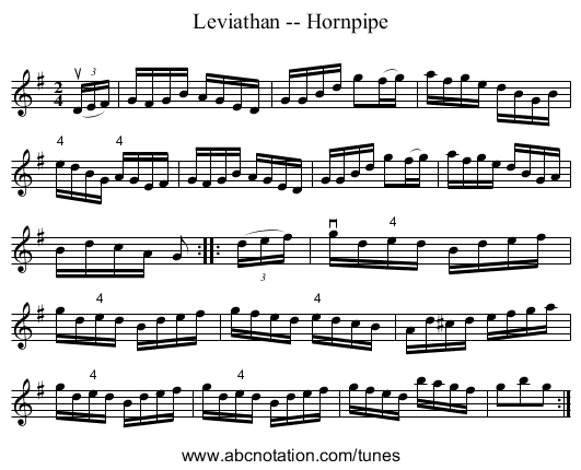 Leviathan -- Hornpipe - staff notation