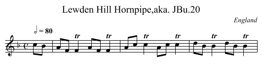 Lewden Hill Hornpipe,aka. JBu.20 - staff notation