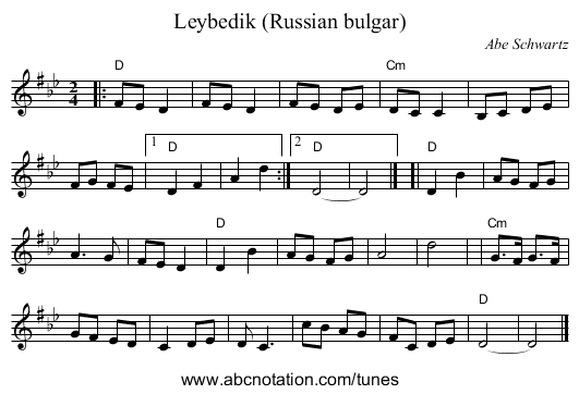 Leybedik (Russian bulgar) - staff notation