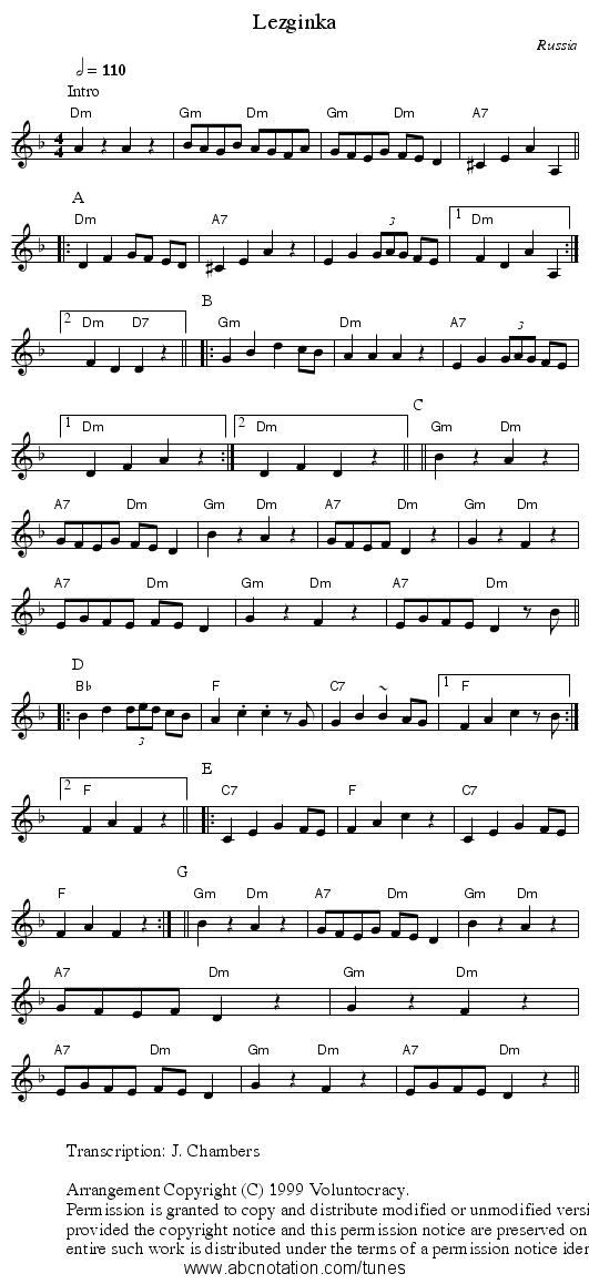 Lezginka - staff notation