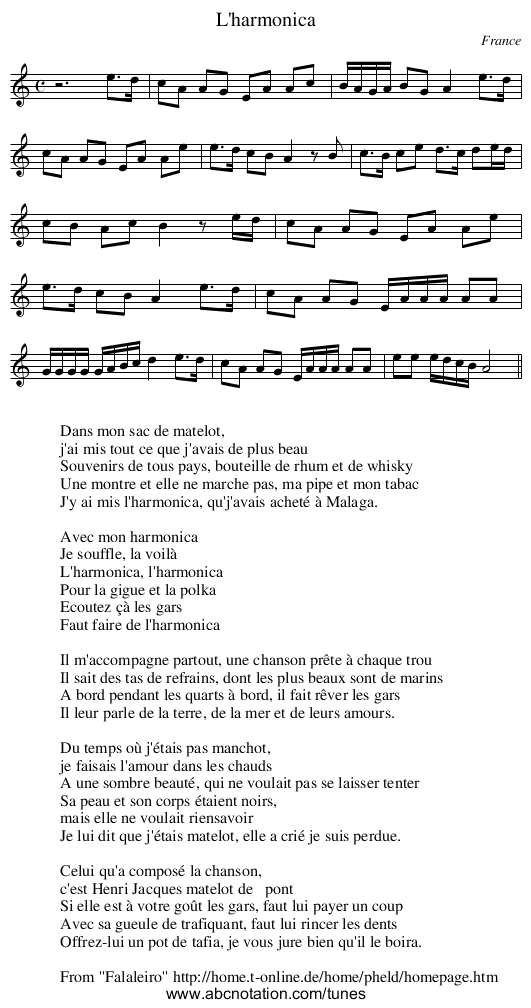 L'harmonica - staff notation