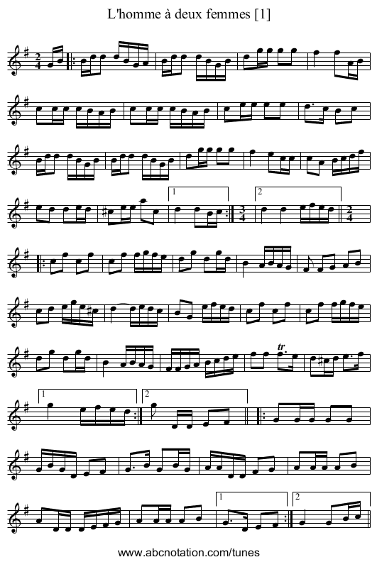 L'homme à deux femmes [1] - staff notation