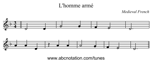 L'homme armé - staff notation