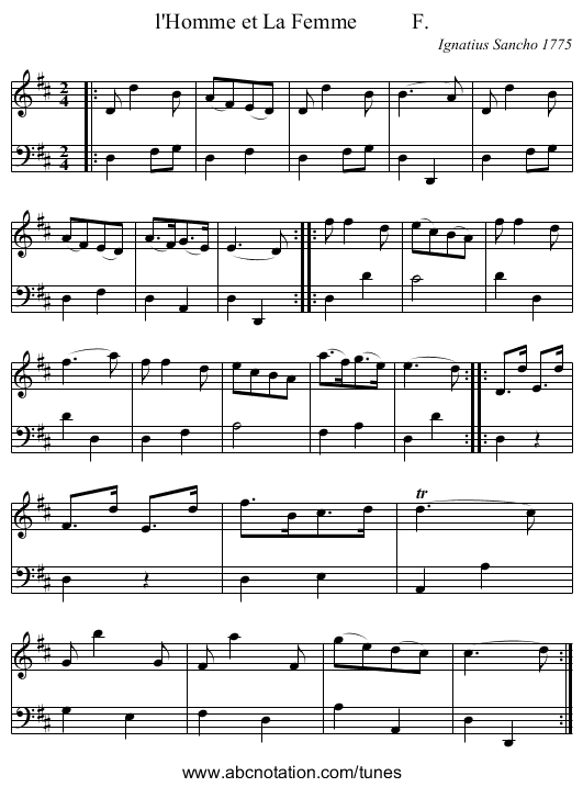 l'Homme et La Femme          F. - staff notation